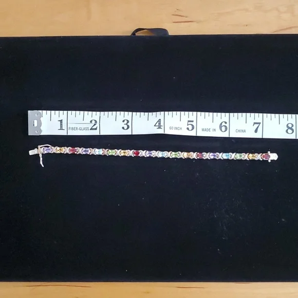 925 Sterling Silver Multi Gemstone Tennis Bracelet  Overtone Vintage - Picture 14 of 15